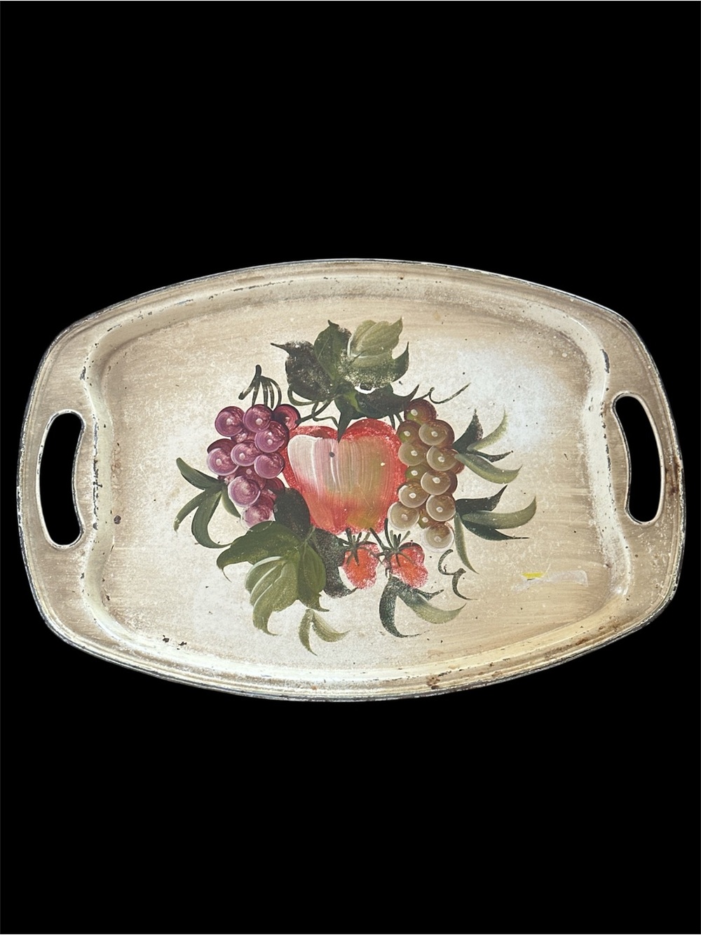 VTG Tole Metal Tray Pilgrim Art Toleware Fruit Floral Hand Painted 16”x11”